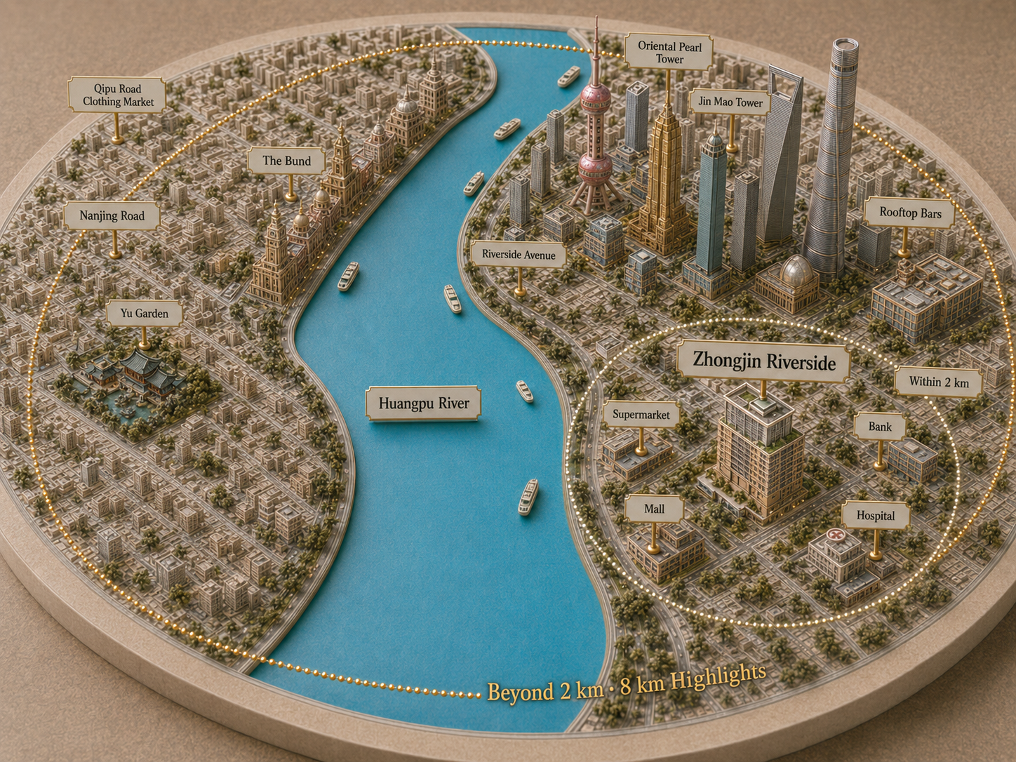 English 3D local guide map centered on Qingsu Shanghai Family Inn